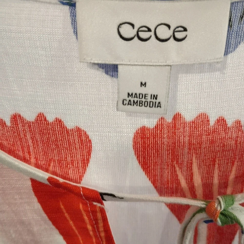 Cece Blouse Womens Size M Colorful Aztec Pattern VNeck Drawstring Summer Top EUC - Picture 5 of 8